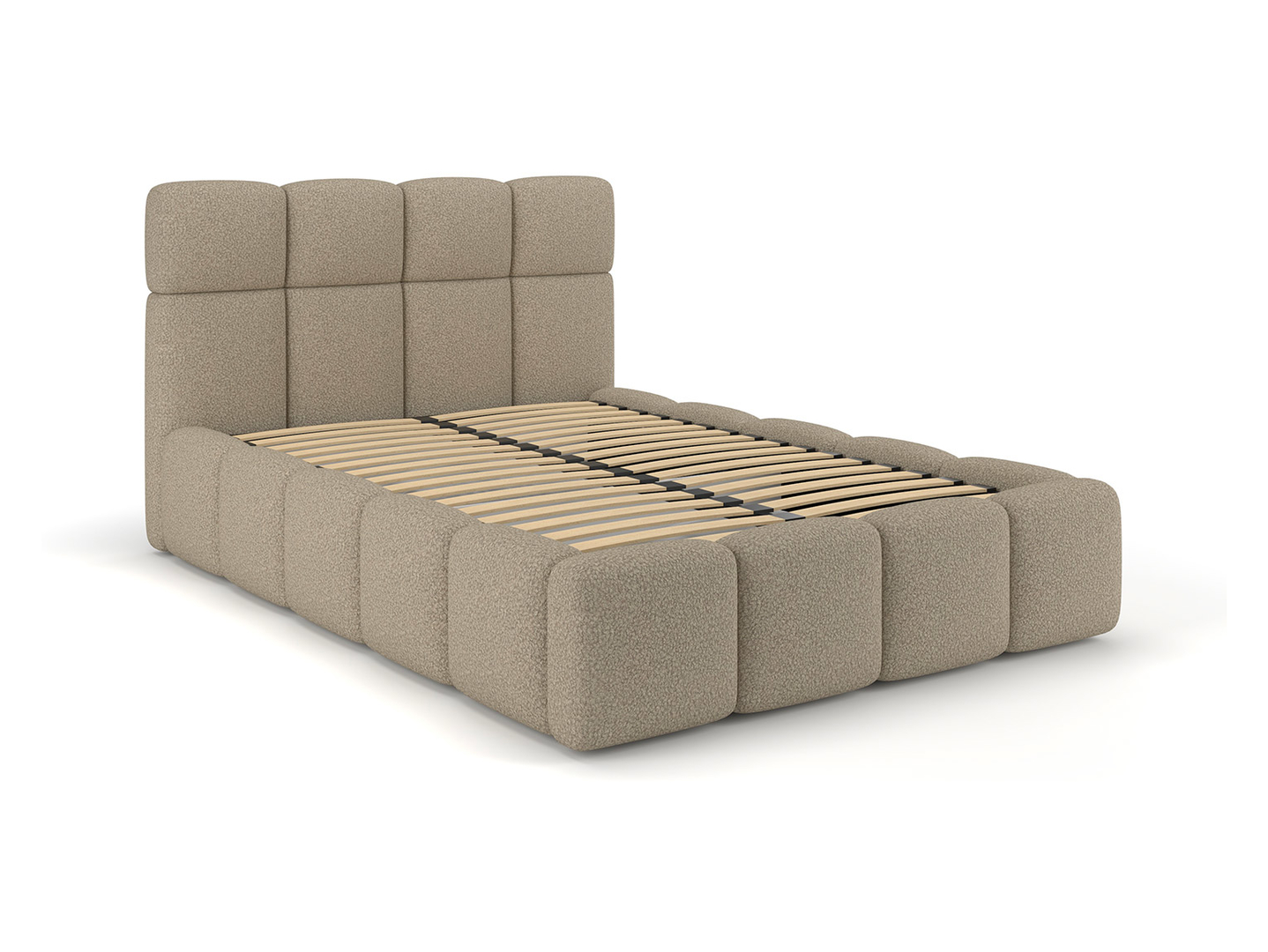 Łóżko tapicerowane Fluffy 120x200 z pojemnikiem beżowo-szare boucle