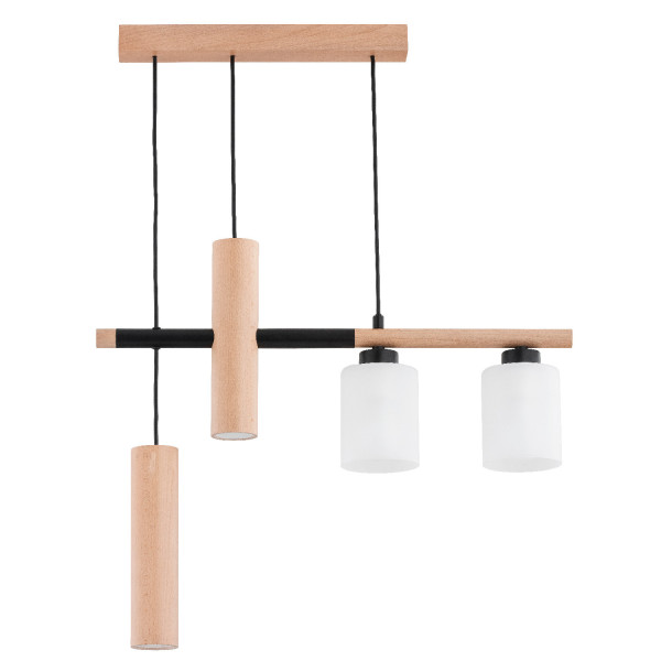 Lampa wisząca jasne drewno-biała-czarna NIMIR 4xE27x15W Alfa