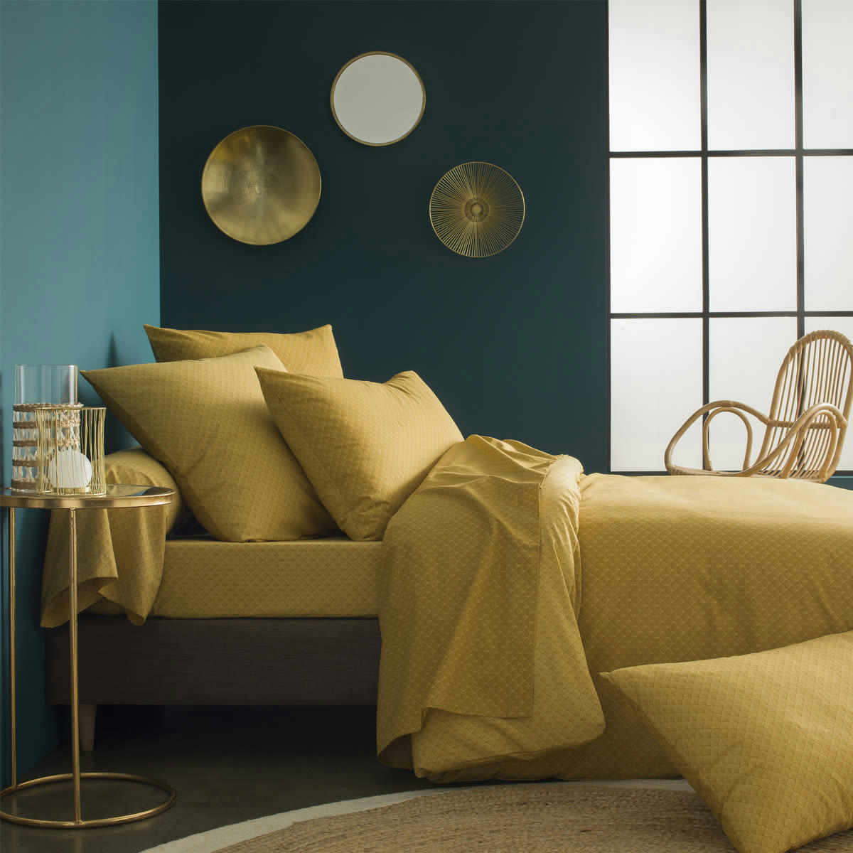CAMILLE - Housse de couette en bambou jaune curry 200 x 200