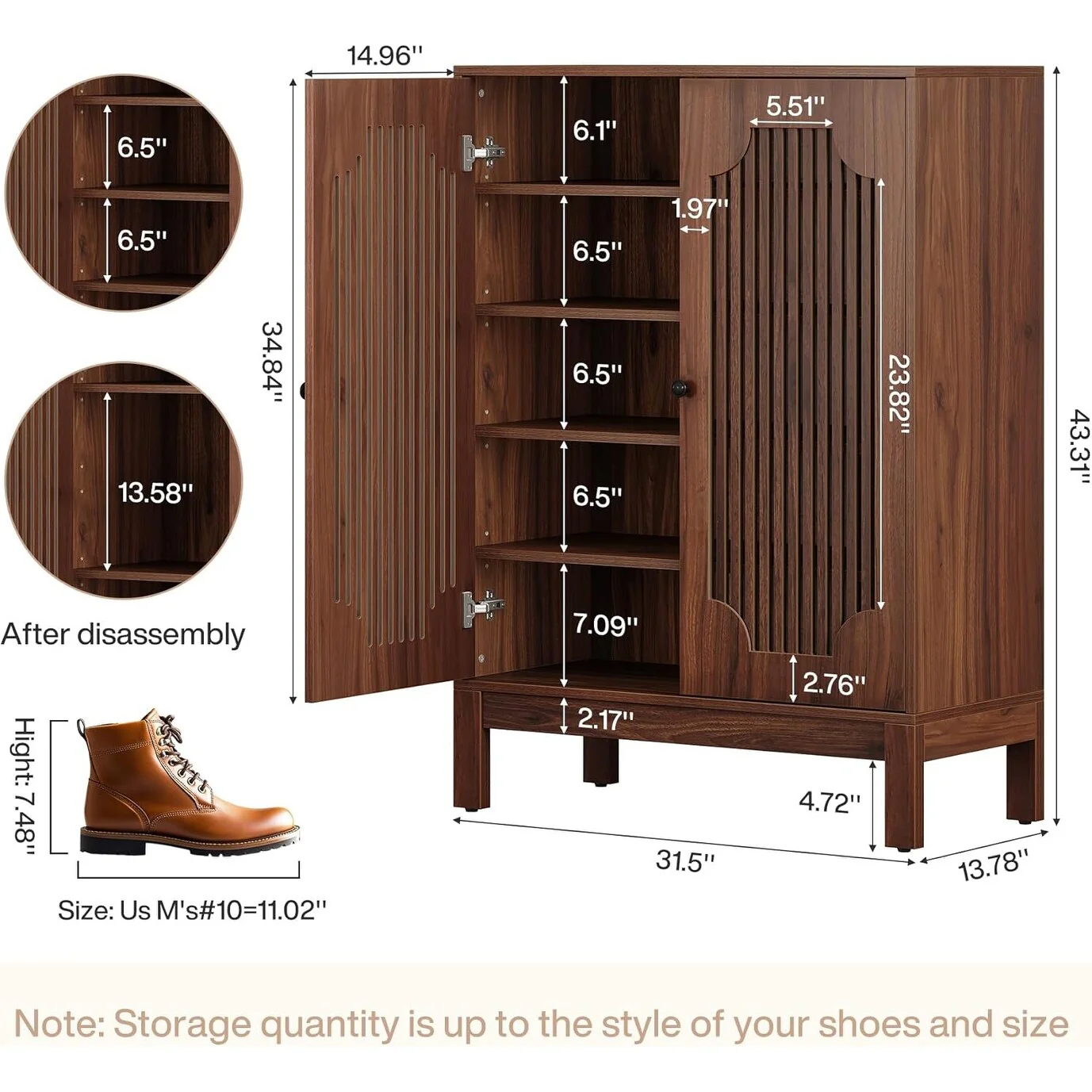 5-Tier Adjustable Shoe Cabinet with Doors for 20 Pairs