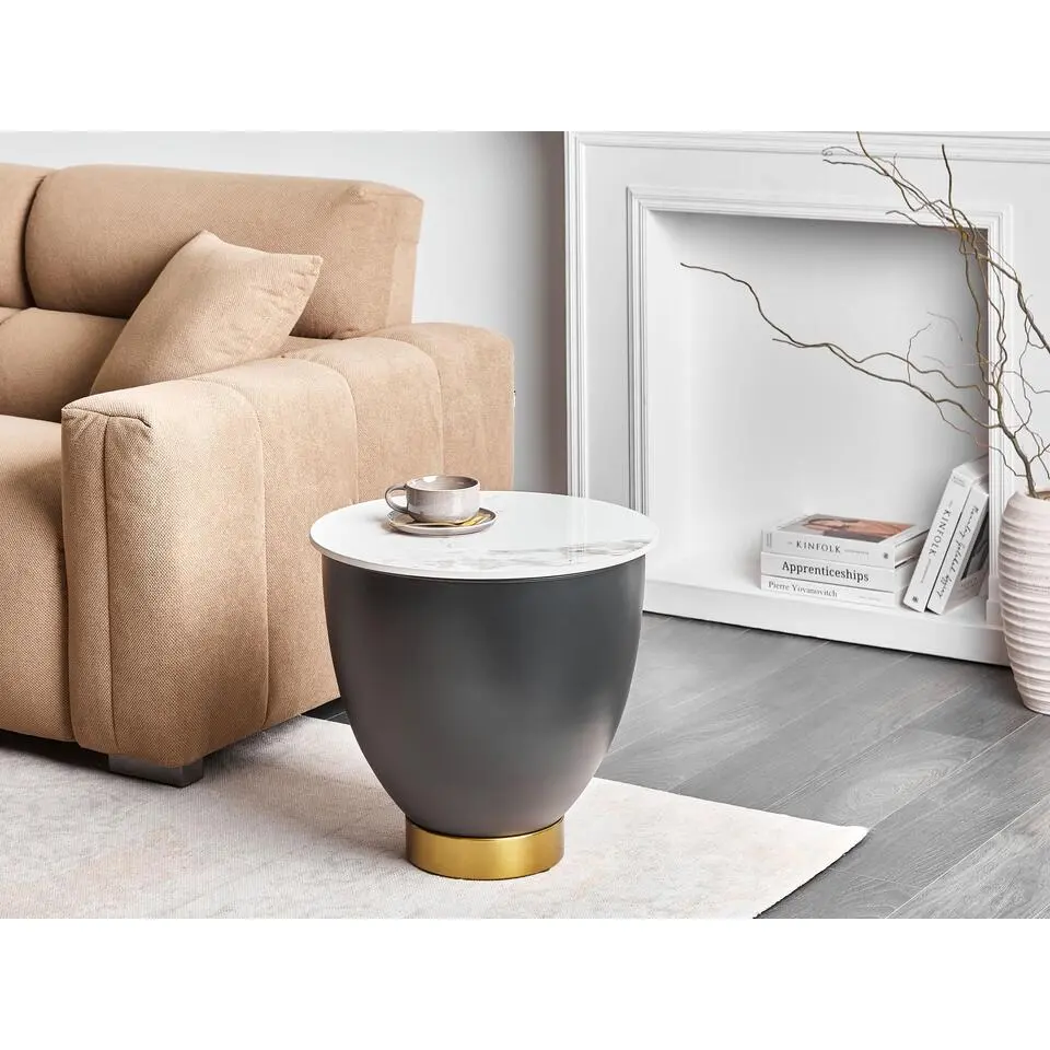 NADINE - Bijzettafel - Wit/Zwart - Gesinterde steen