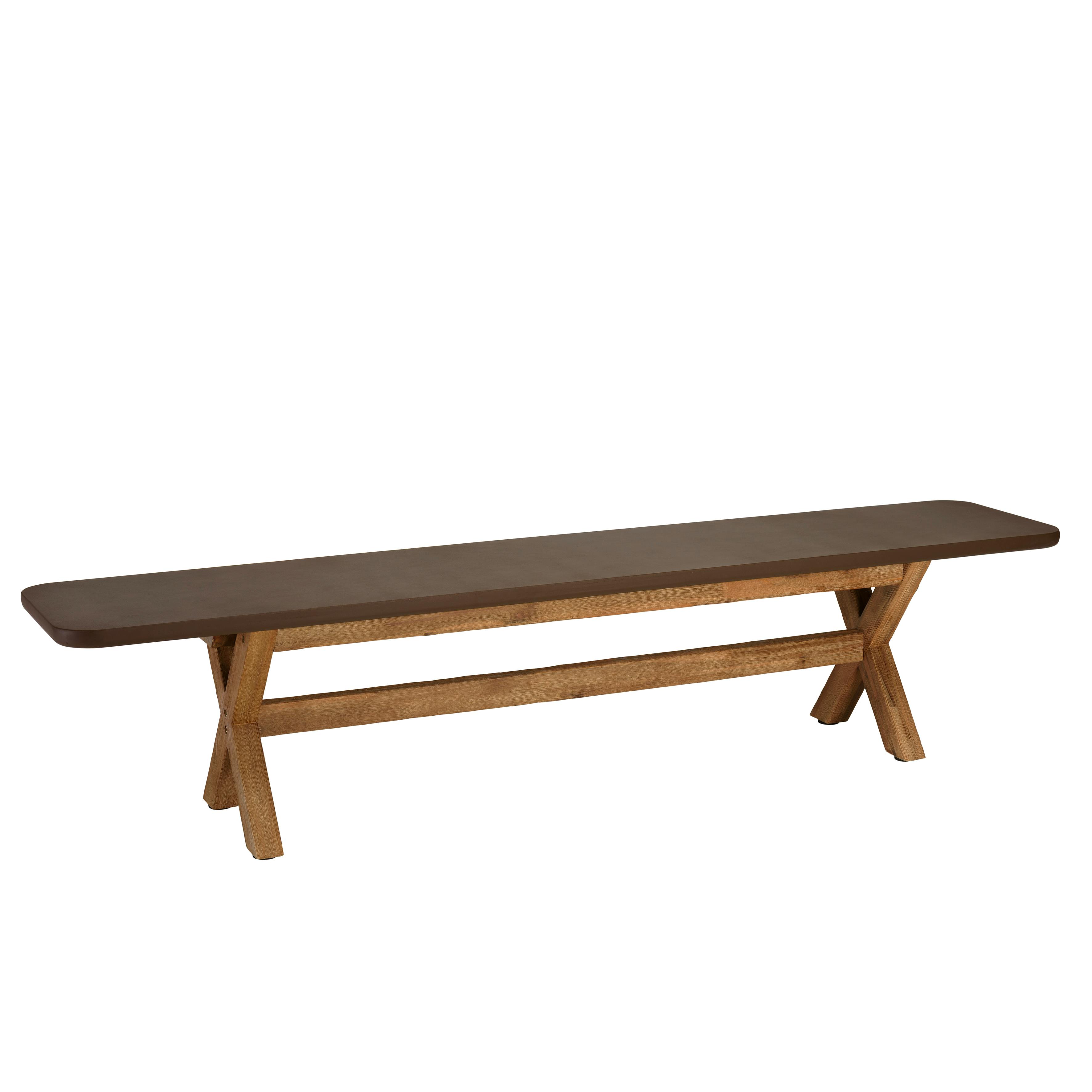 Banc 200 cm effet béton marron pied en bois d'acacia CALVI