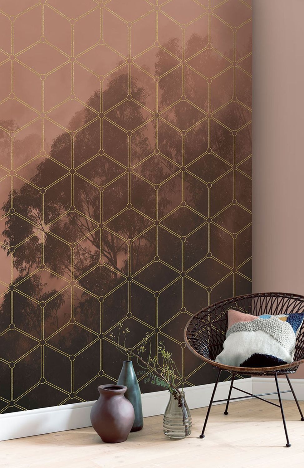 Sanders & Sanders fotobehang honingraat terracotta roze - 200 x 250 cm - 612394
