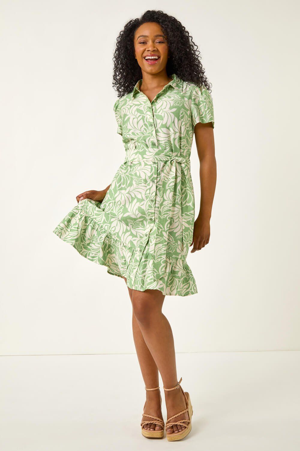 Roman Petite Leaf Print Shirt Dress