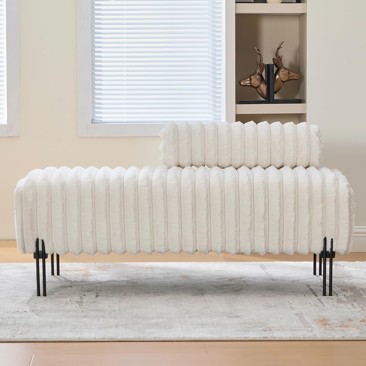 NIOIIKIT 49.6 Modern Loveseat Sofa Couch, Upholstered Accent Sofa with Golden Legs and Adjustable Backrest, Small Faux Fur Couches for Bedroom, Living Room, Compact Small Space (Beige)
