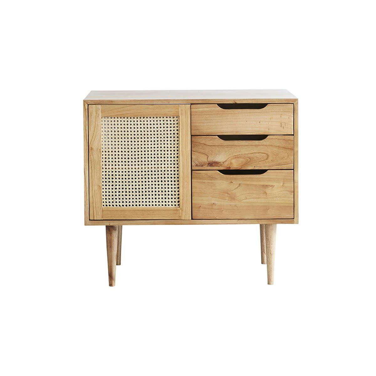HANA - Meuble sous vasque en mindi massif et cannage 85 cm