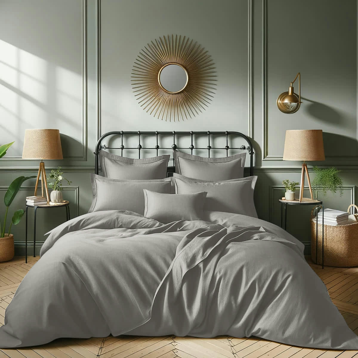 JULIA - Taie d'oreiller (x2) satin de coton  65x65 gris moyen