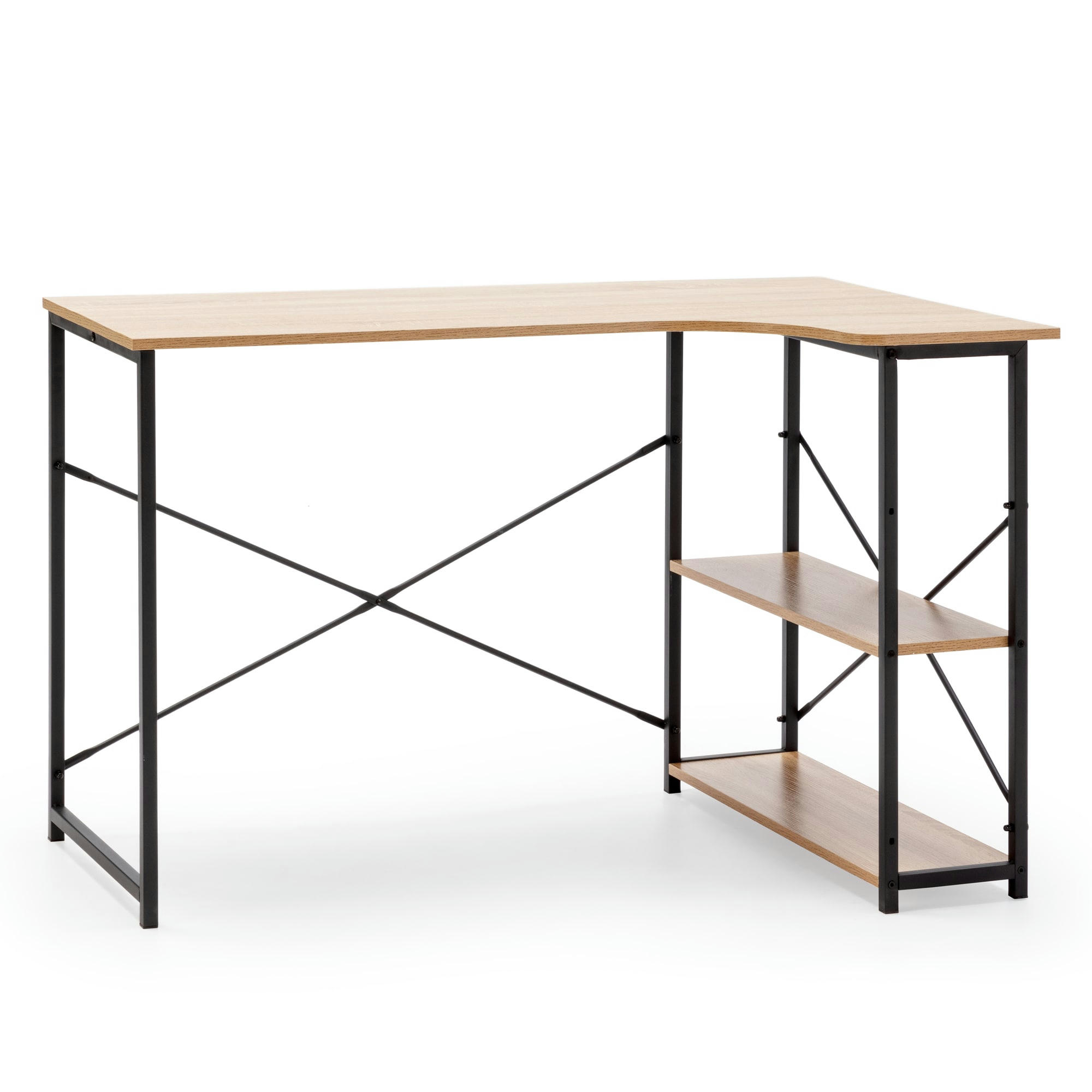 JUANI - Bureau noir, 2 étagères, style industriel, 120 cm longueur