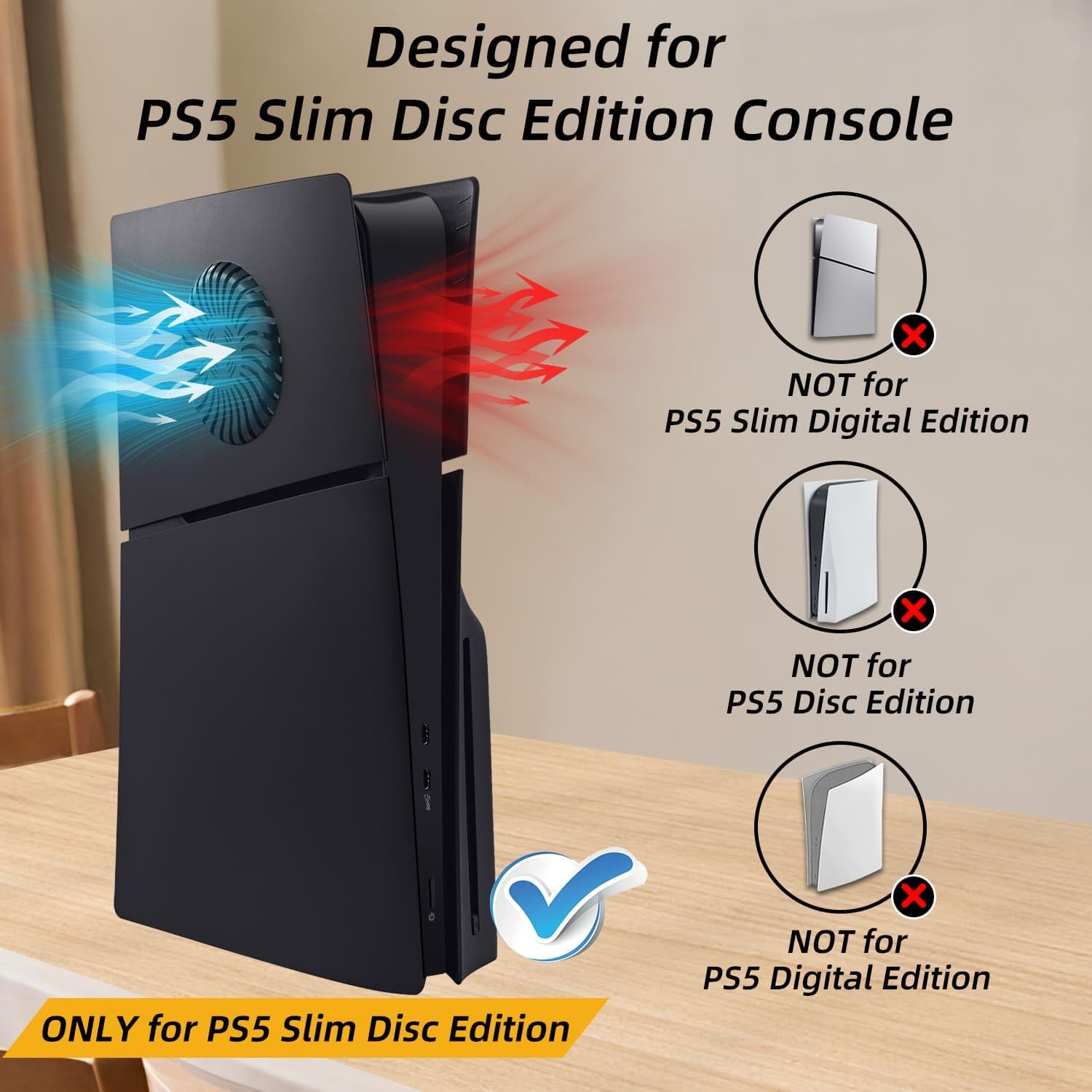 Mcbazel Face Plates for PS5 Slim Disc Edition Only, Anti-Scratch Replacement Panels Cover Plates Shell Case with Cooling Vent Compatible with PlayStation 5 Slim Disc Edition Console - Black