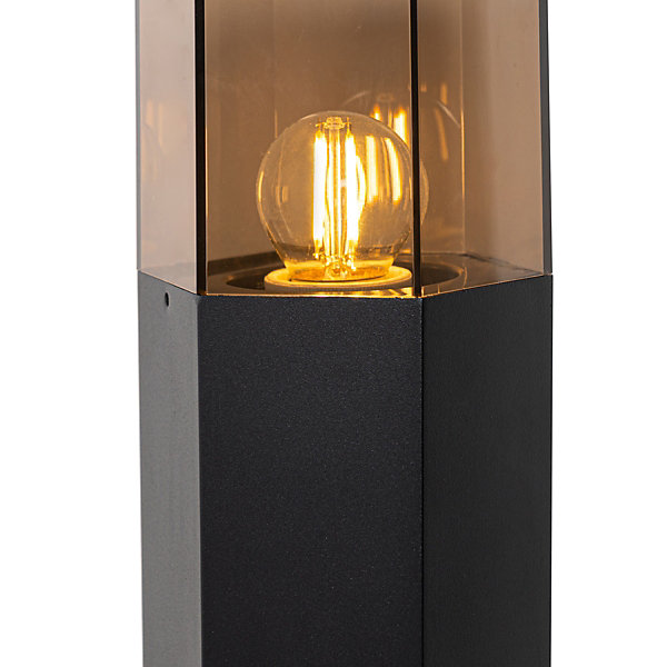 Lampadaire d'extérieur noir avec abat-jour fumé hexagonal 50 cm - Danemark