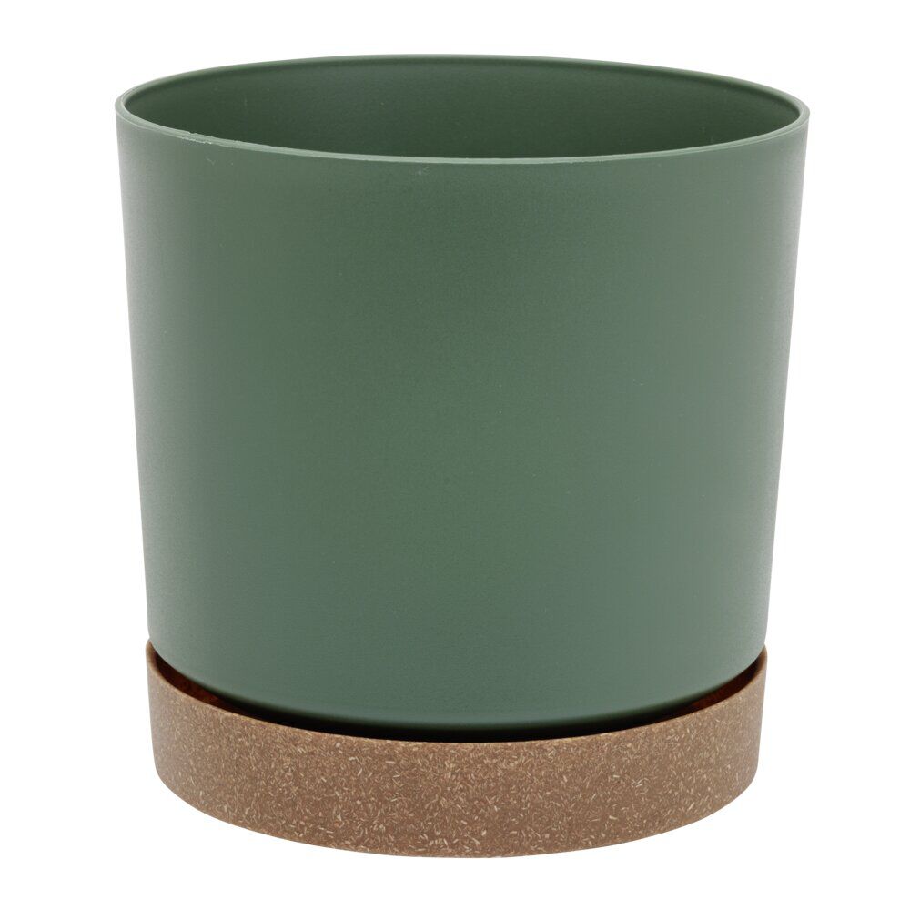 Pot tubo plastique vert et marron Ø13xH13cm