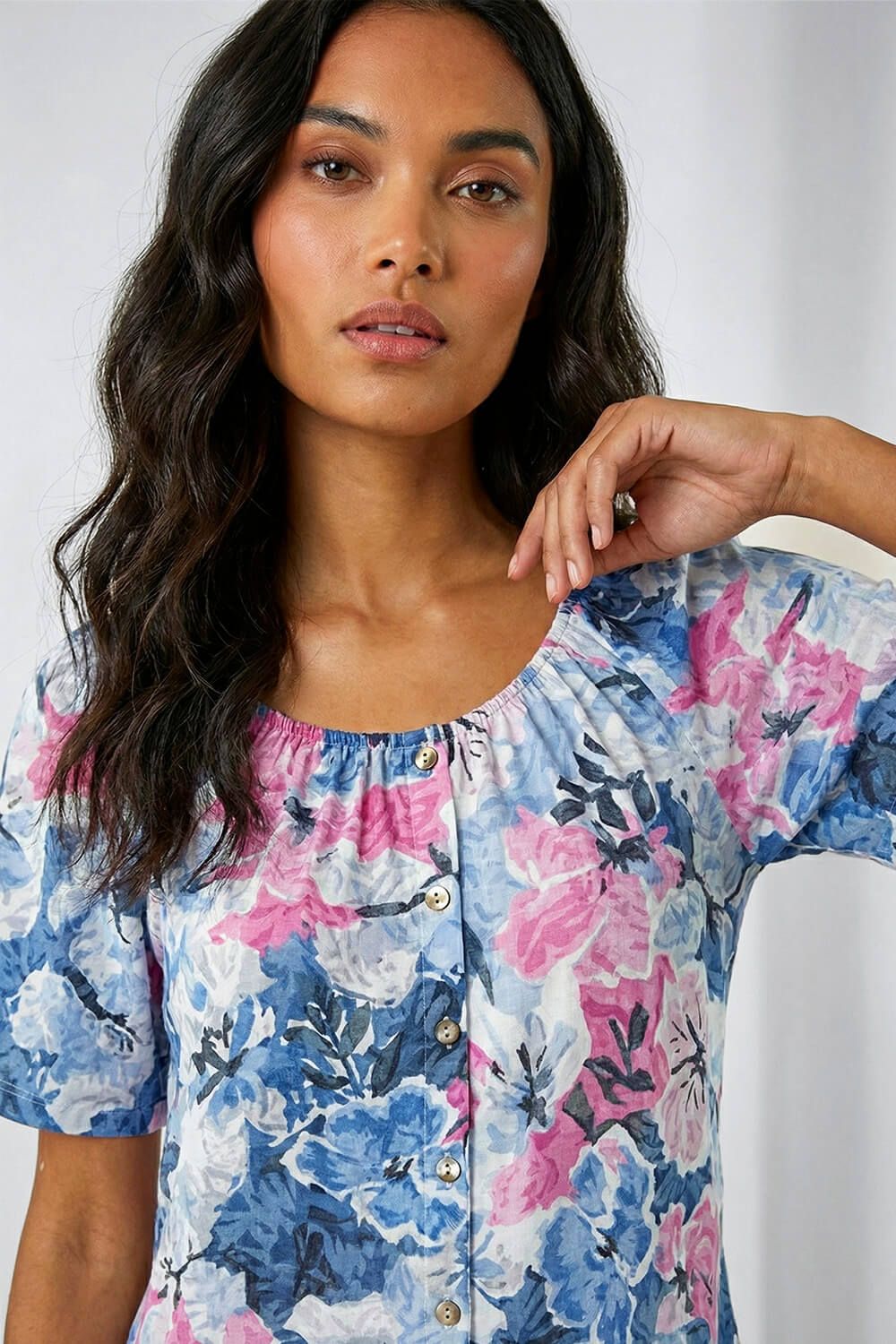 Roman Floral Burnout Buttoned Top