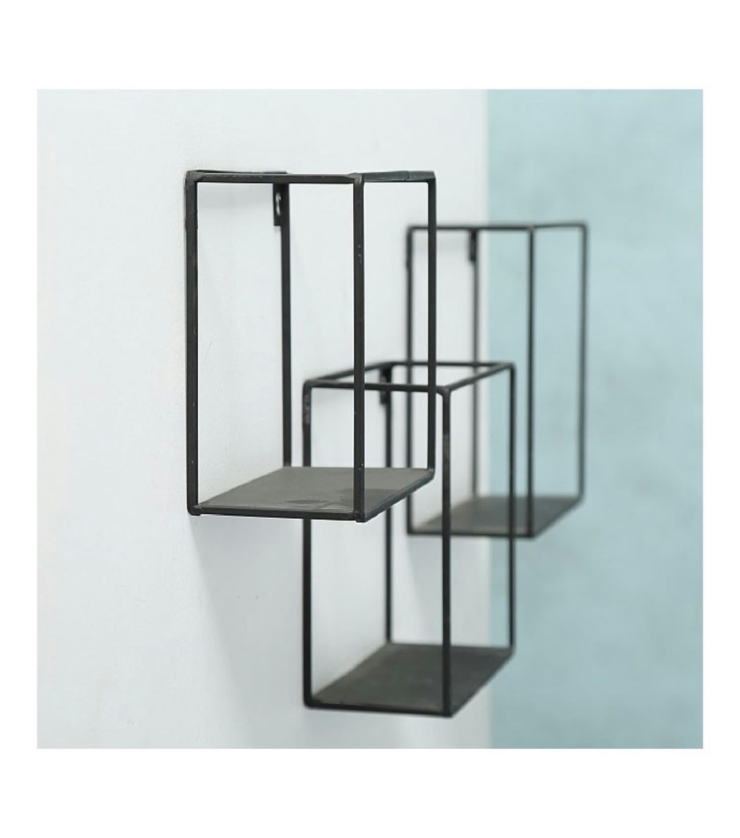 - Set de 3 étagères murales en métal noir longueur 16/18/20cm