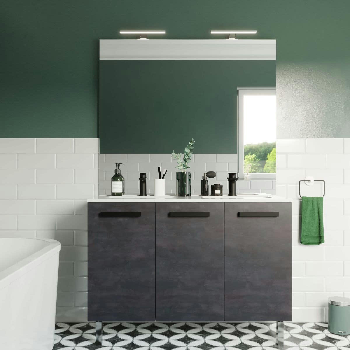 CHELSEA - Meuble salle de bain double vasque 120cm 3 portes Ardoise métallisée