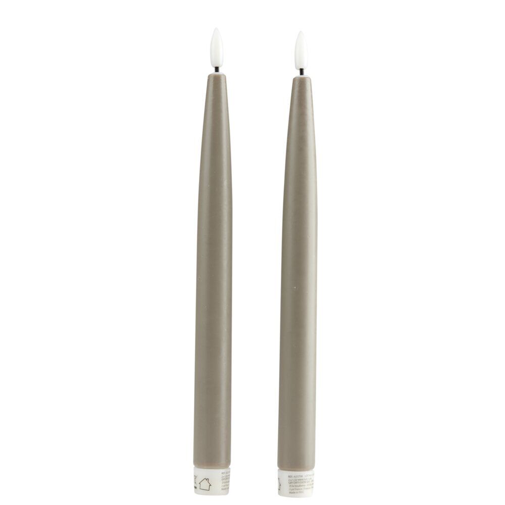 Lot de 2 bougies chandelles LED grises Ø2,2xH22,5cm