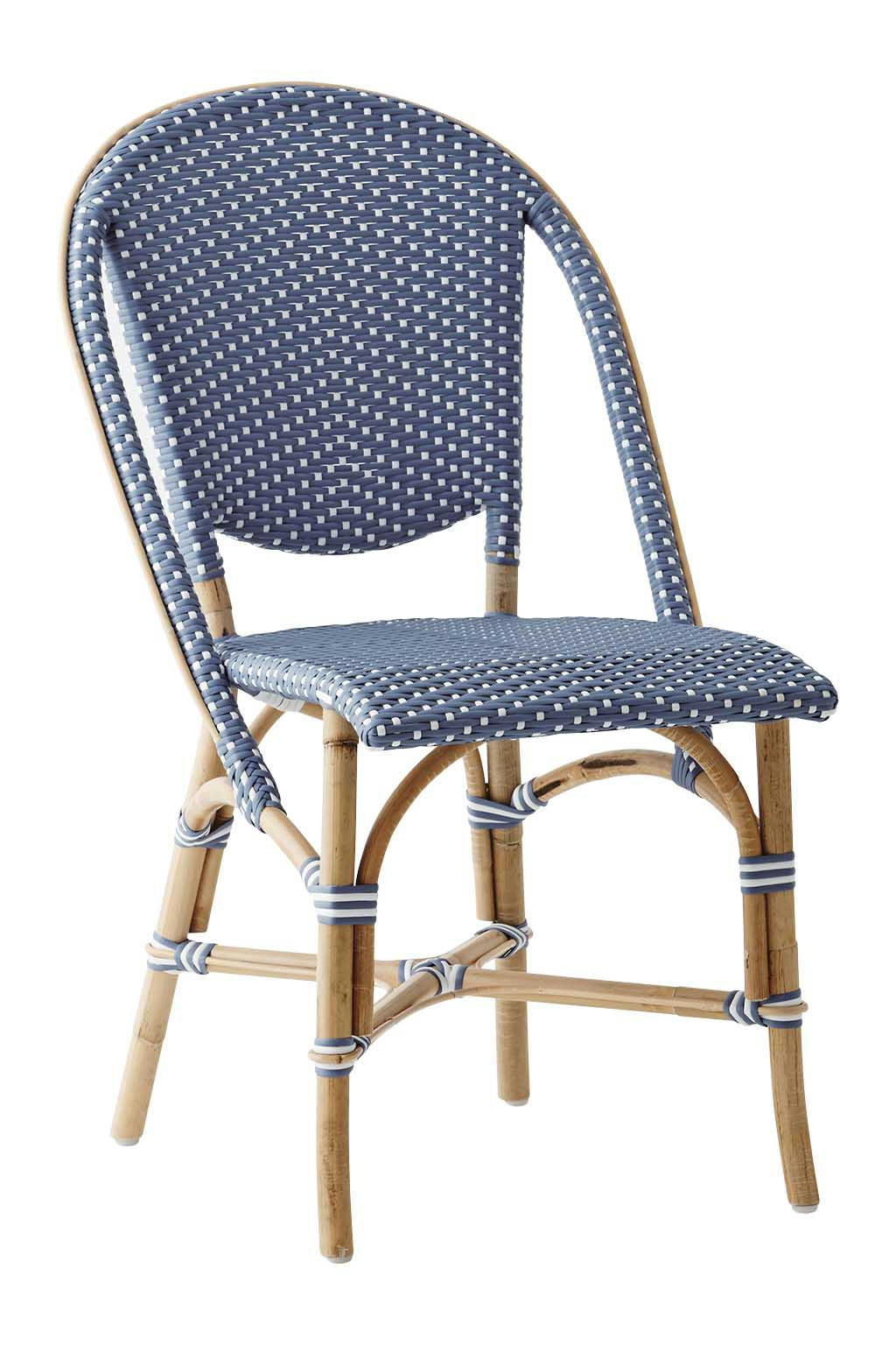 SOFIE - Chaise repas empilable en rotin et fibre synthétique bleu