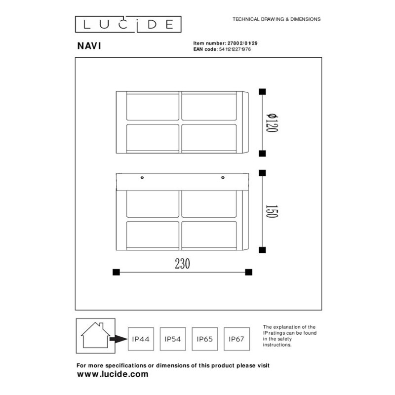 Applique murale extérieure Navi anthracite E27 18 W LUCIDE