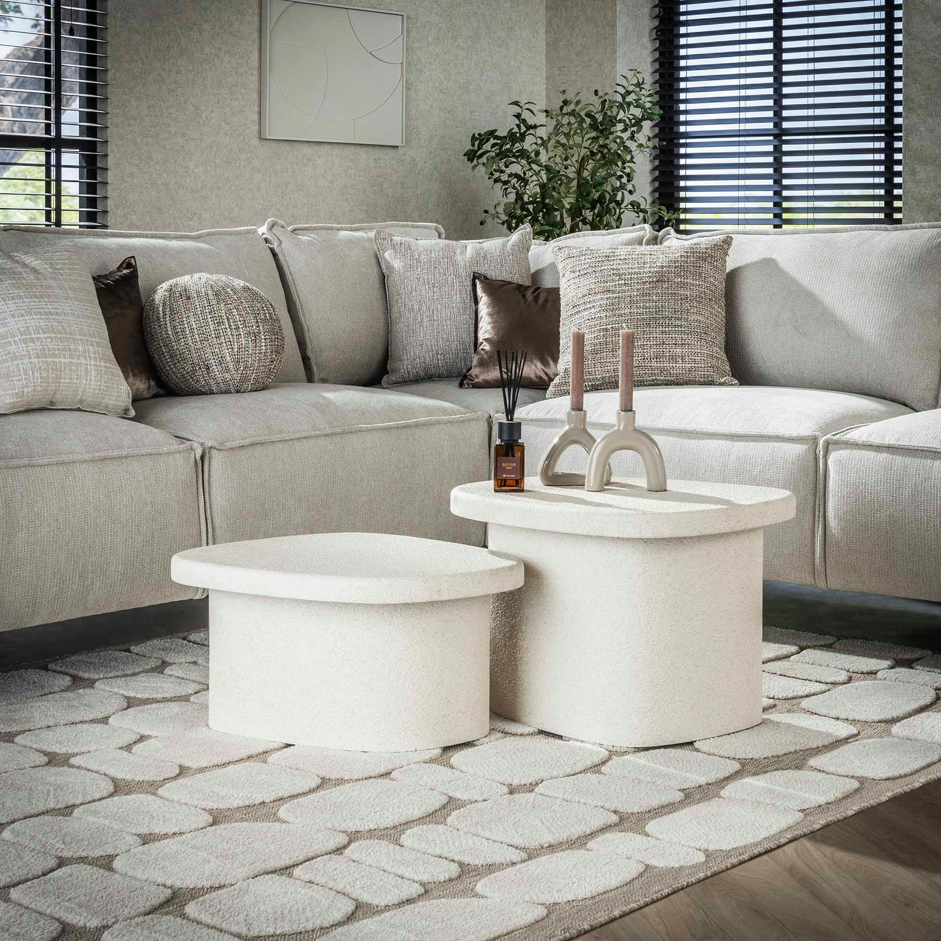 Table de salon blanche en marbre composite (lot de 2) TAJ