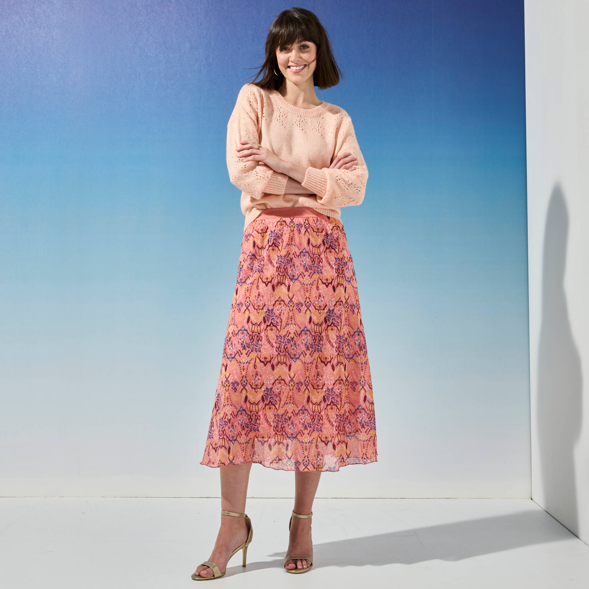 Jupe longue imprimé ikat, taille élastiquée
