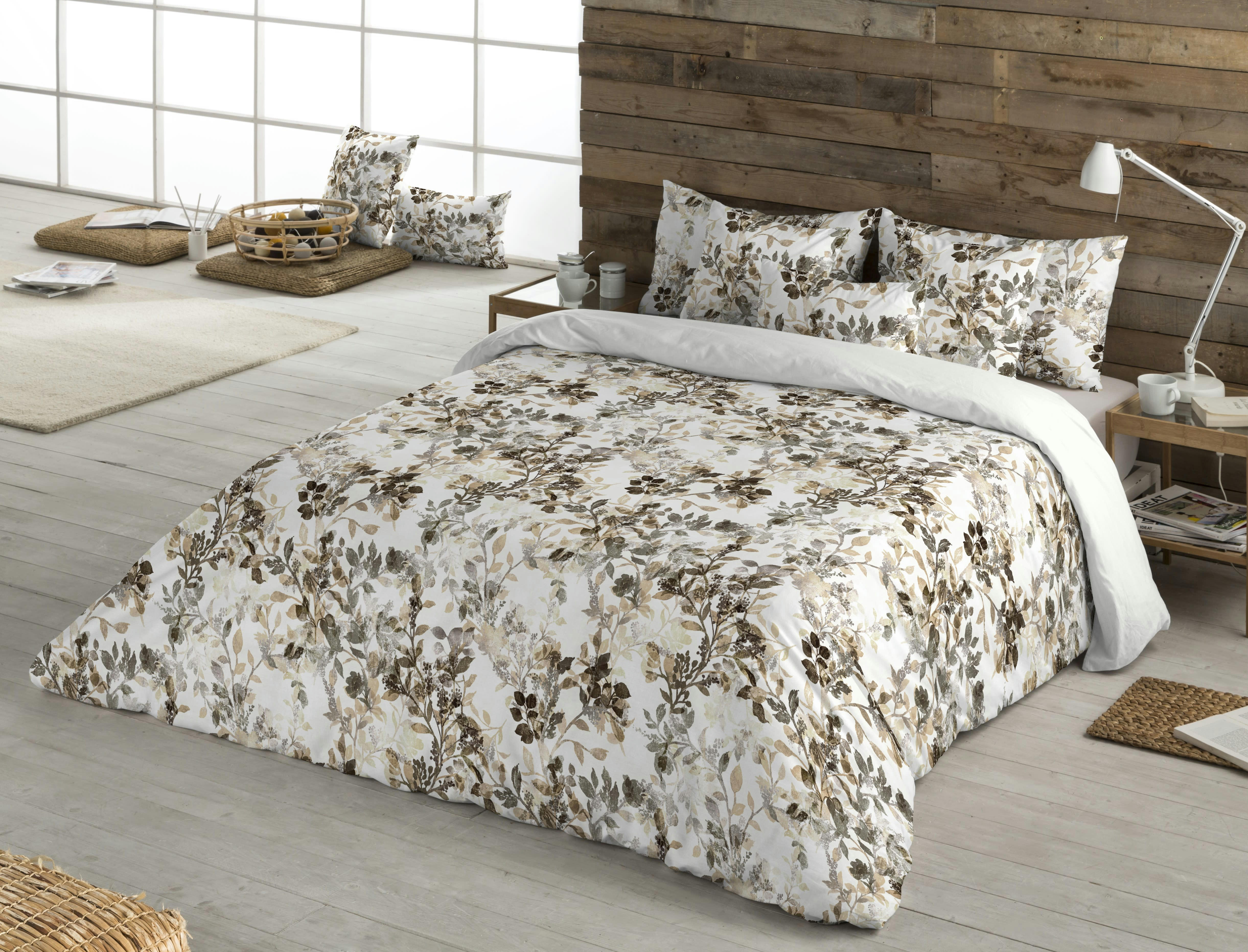 ROMAIN - Housse de couette imprimé en percale Coton Taupe 200x200 cm