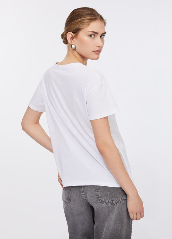 T-shirt con stampa e strass