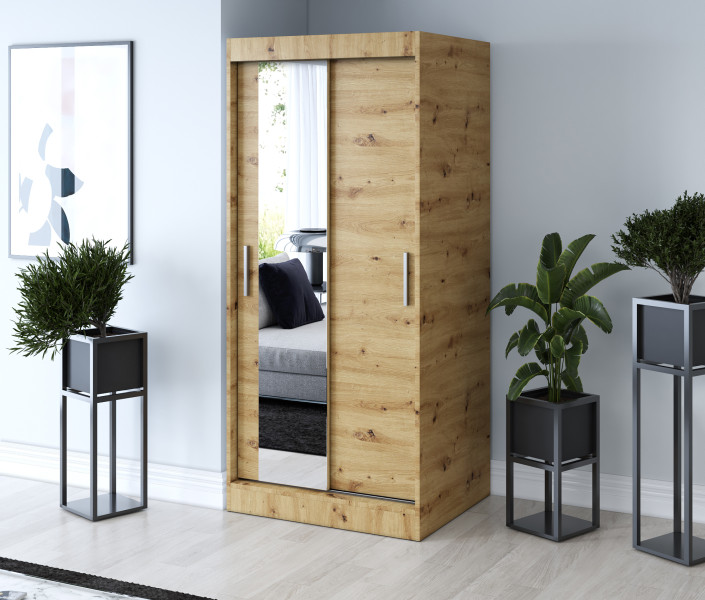 Szafa przesuwna 1x Lustro 90x200 Sofia, Dąb Artisan