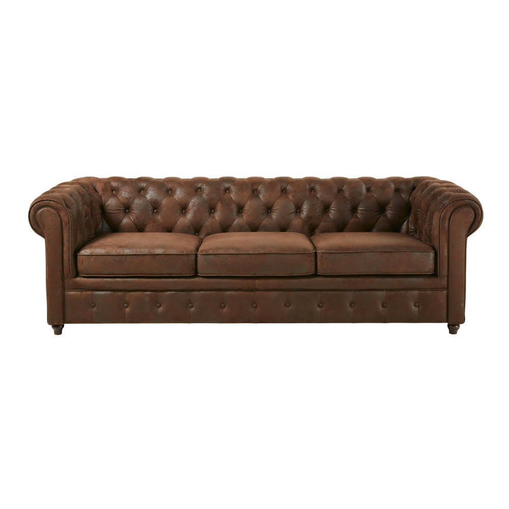 Chesterfield - Canapé convertible capitonné 3 places en suédine marron