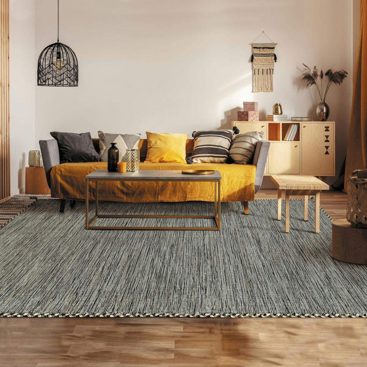 SAHARA - Tapis 100% coton tissé et tressé marron 190x290