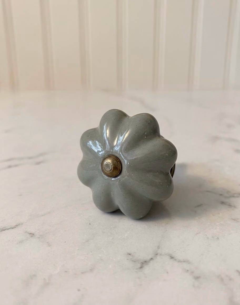 Sage Green Ceramic Flower Knob • Floral Cabinet Drawer Pull, Dresser Hardware, English Cottage