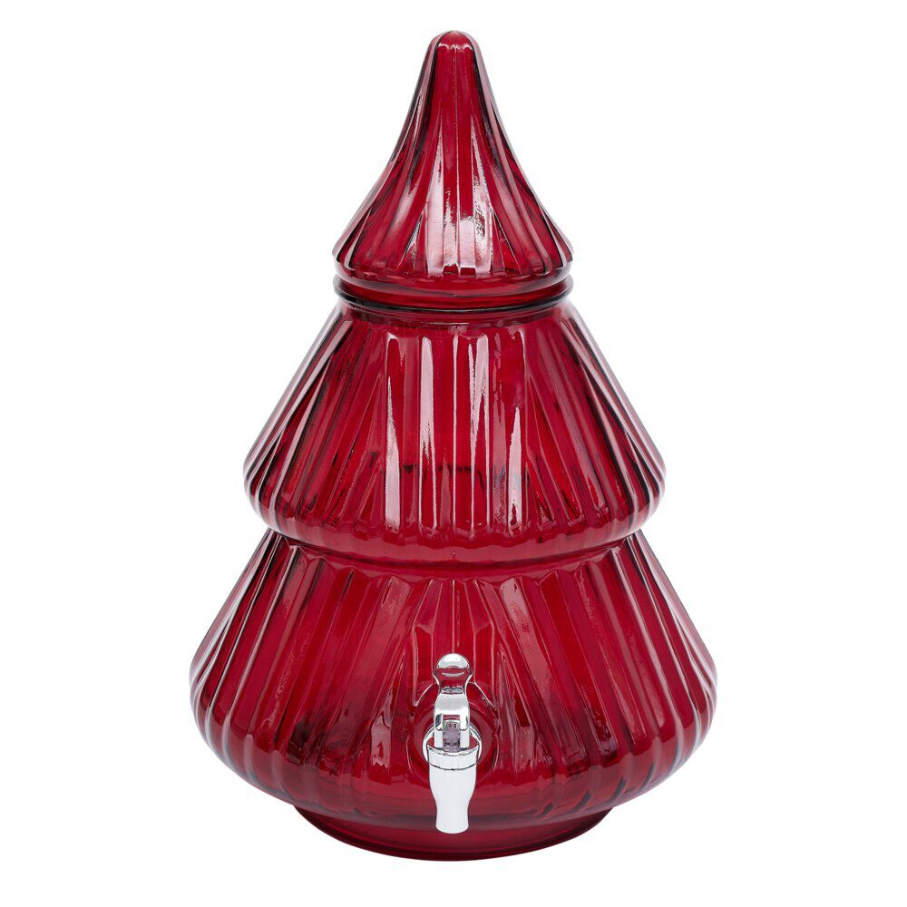 Distributeur à boisson en verre forme sapin rouge 8L