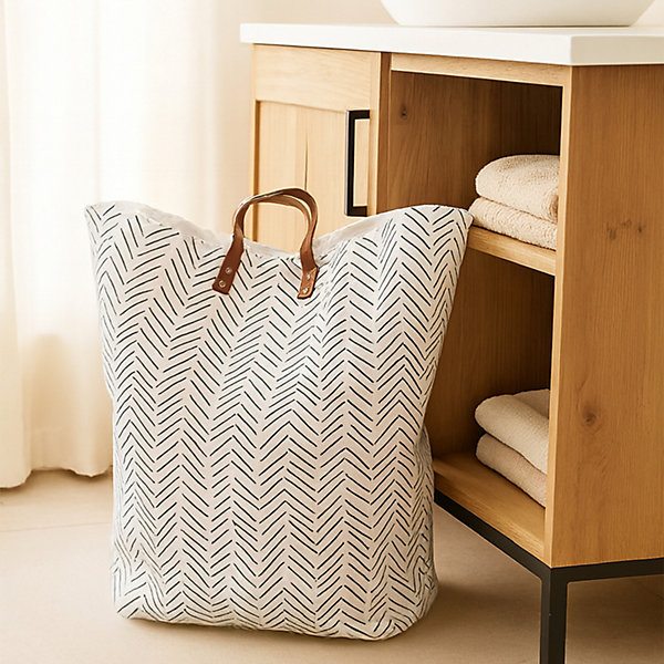 Panier à linge tissu noir et blanc l.4 x H.6 cm, Levasseur