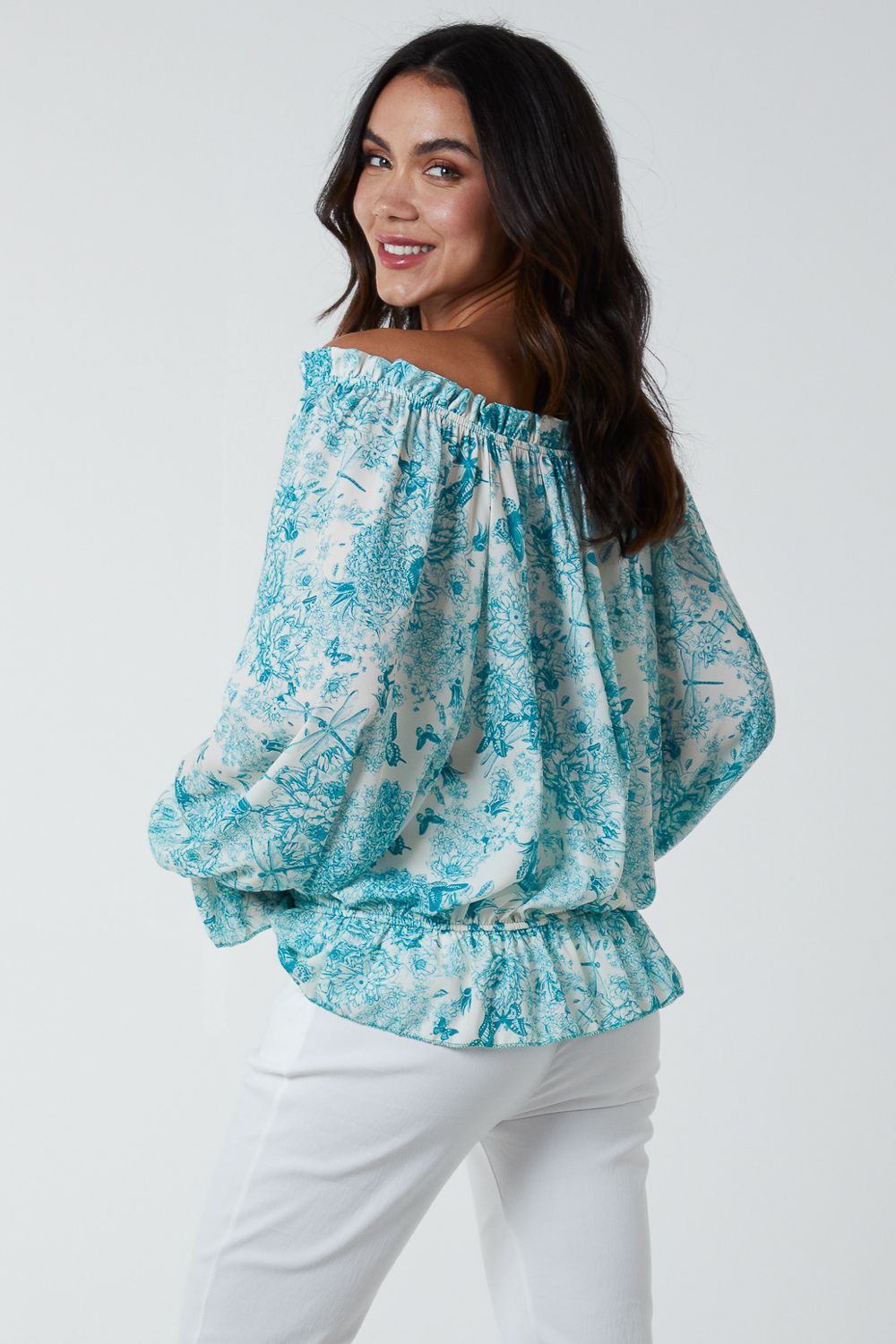 Blue Vanilla Butterfly Floral Print Gypsy Chiffon Blouse