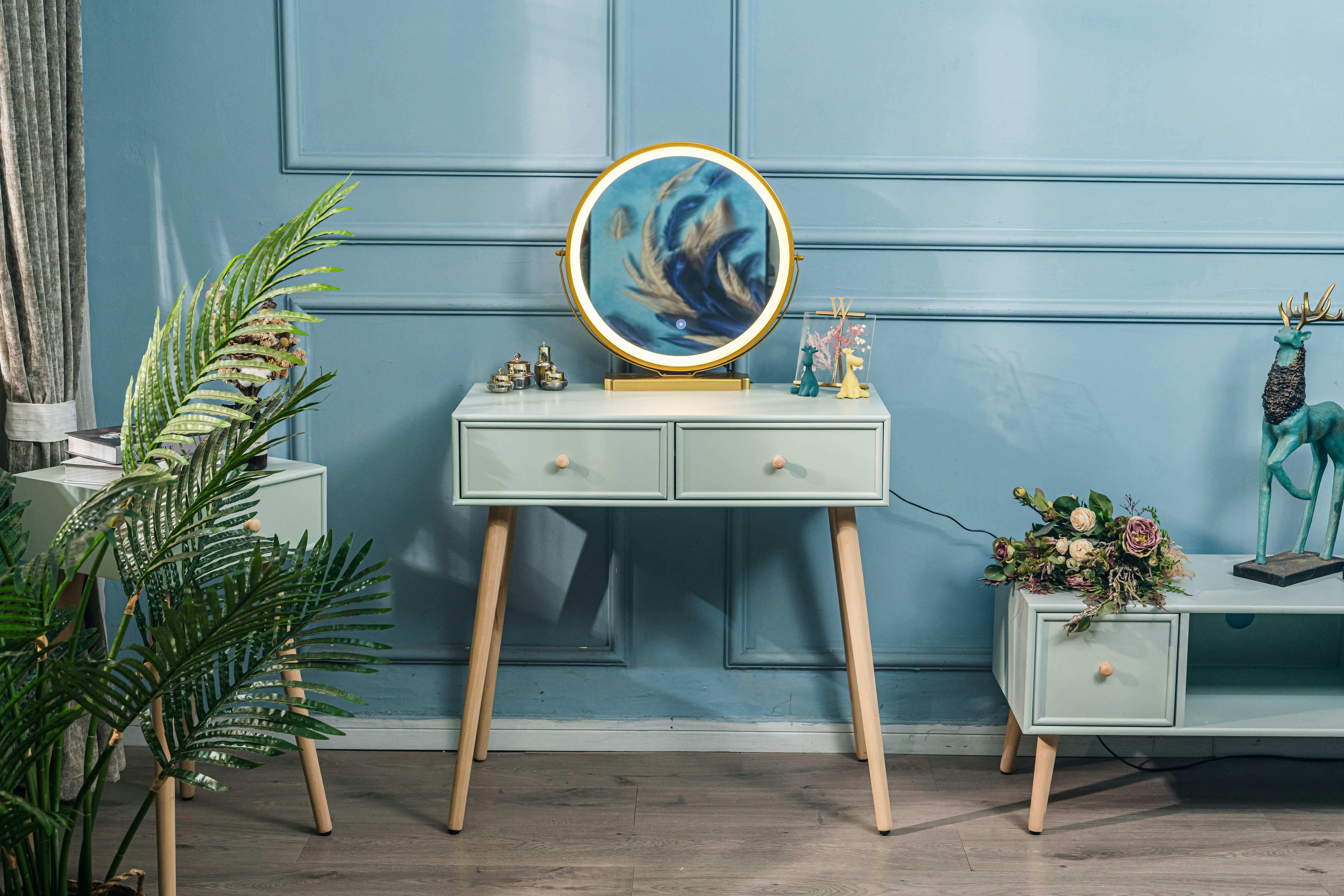 - Console 2 tiroirs en bois coloris vert menthe