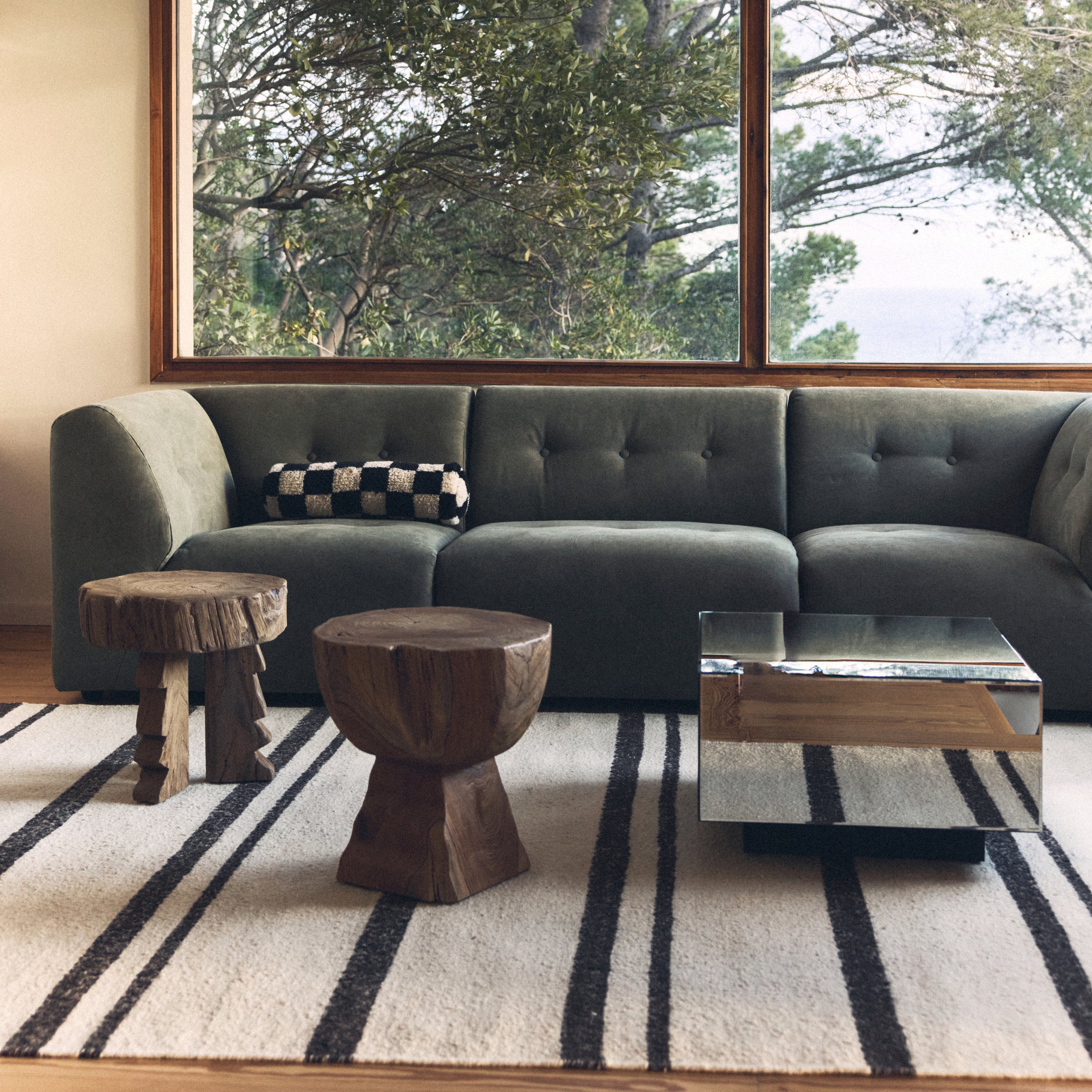 HKliving Striped Woolen Kelim Vloerkleed 200 x 300 cm - Crème