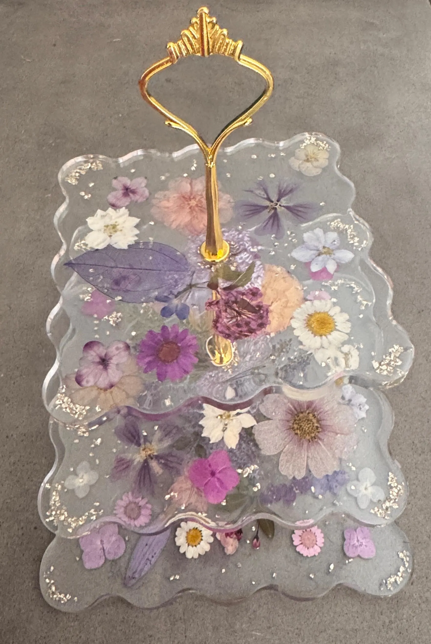 Pressed Flower Resin 3 Tier Dessert Stand, Floral Cupcake Stand, Tiered Serving Tray, Real Flower Resin Decor, Bridal Shower Gift