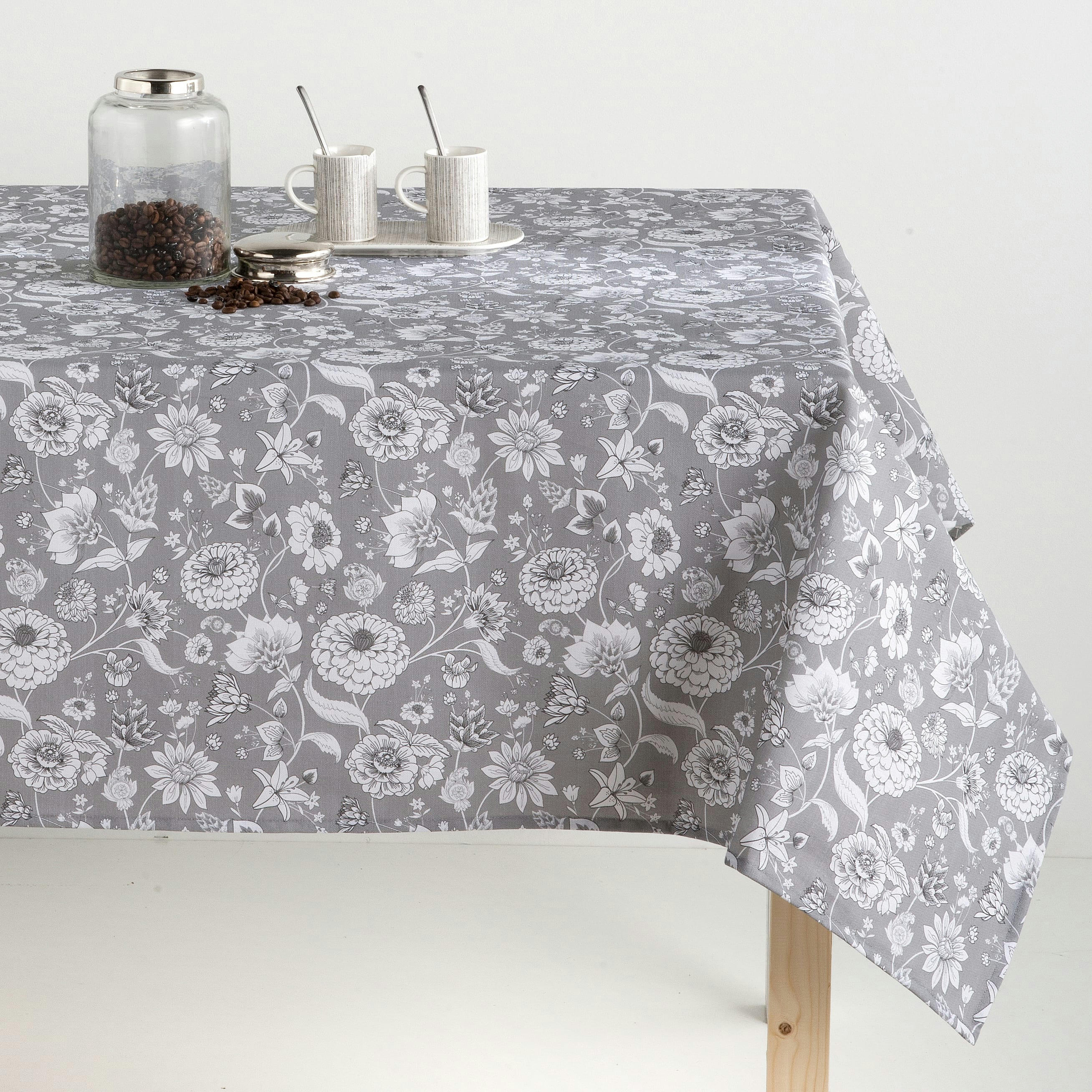 BOON GRIS - Nappe en coton biologique antitâche imprimée gris 140x140 cm