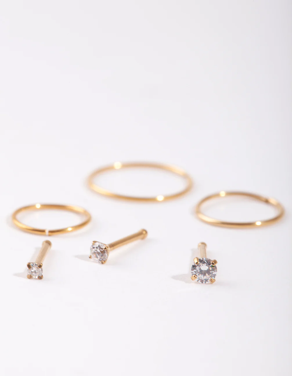 Gold Cubic Zirconia Nose Ring 6-Pack