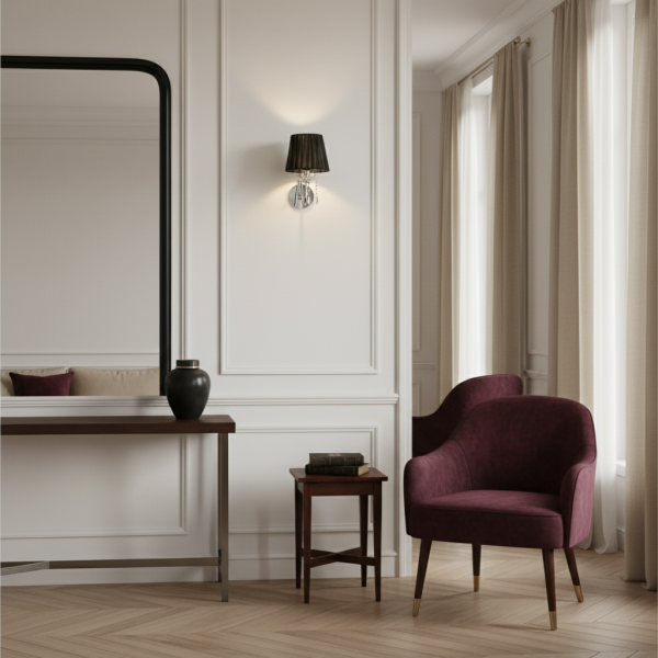 Kinkiet ścienny do sypialni chrom glamour EDYLIT 1xE27 MIA NEGRO 12-403