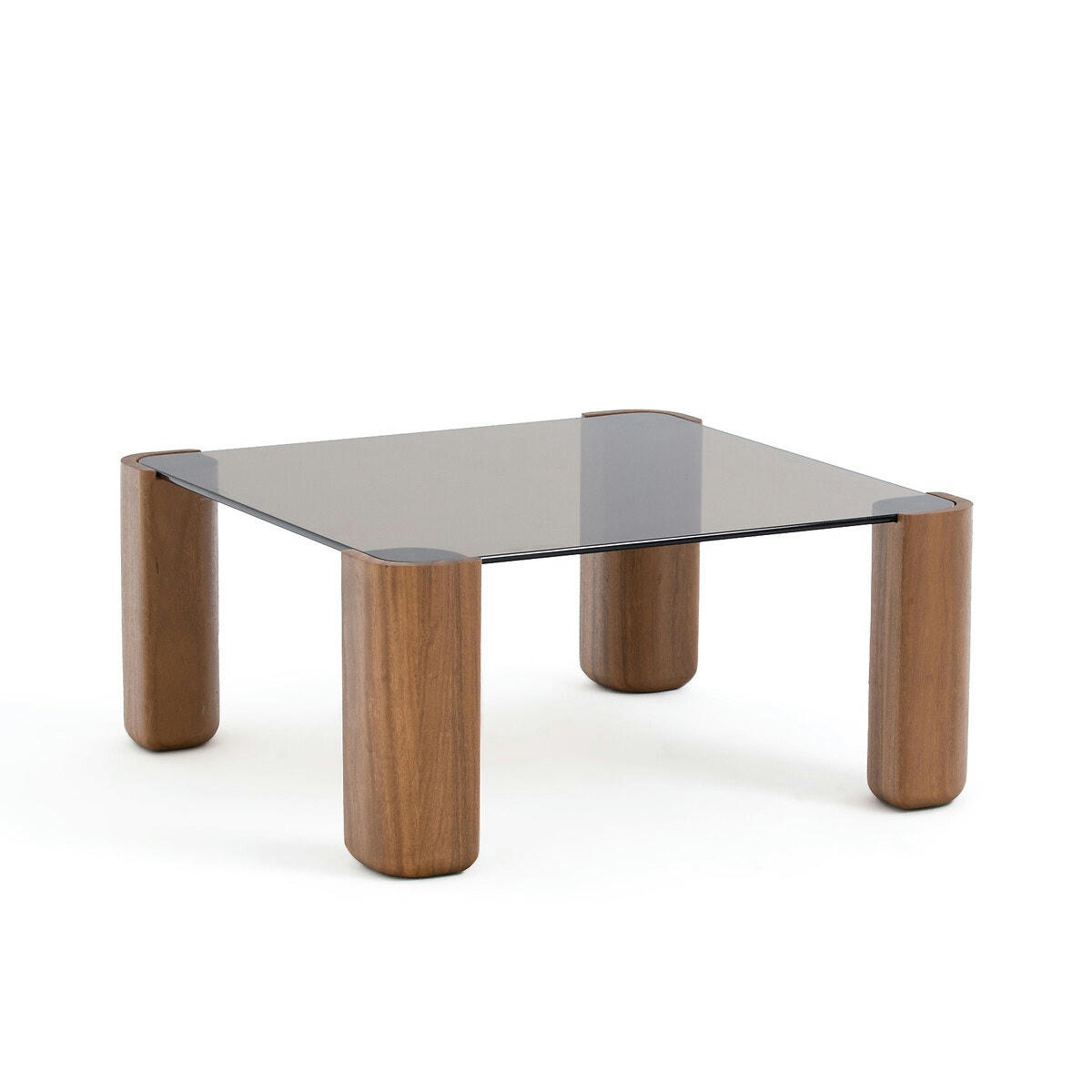 Table basse, verre et noyer massif, Boldi