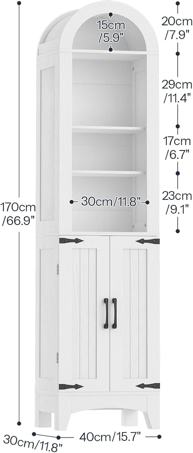 HOOBRO 67 Tall Narrow Bathroom Storage Cabinet, Arched Freestanding Floor Cabinet with 3 Adjustable Shelves and 2 Doors for Small Space, Space Saving Organizer for Bathroom, Living Room, White