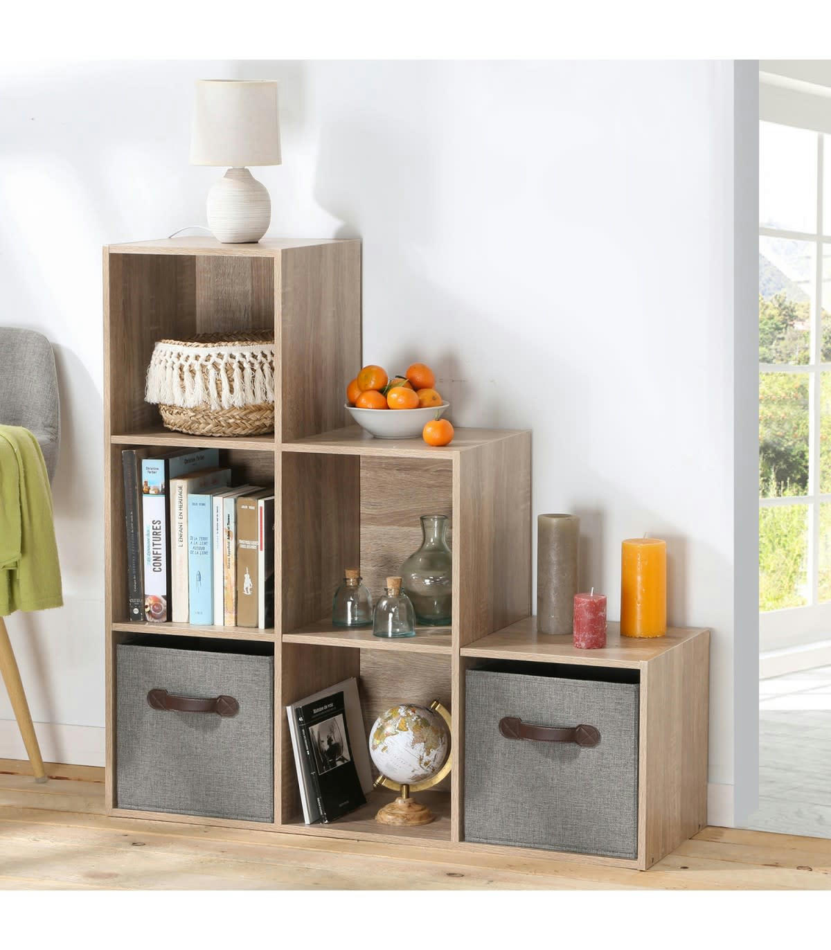 - Meuble 6 Cases en Escalier - Marron