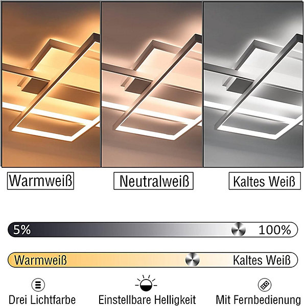 NETTLIFE Plafonnier LED avec télécommande plafonnier géométrique moderne noir dimmable