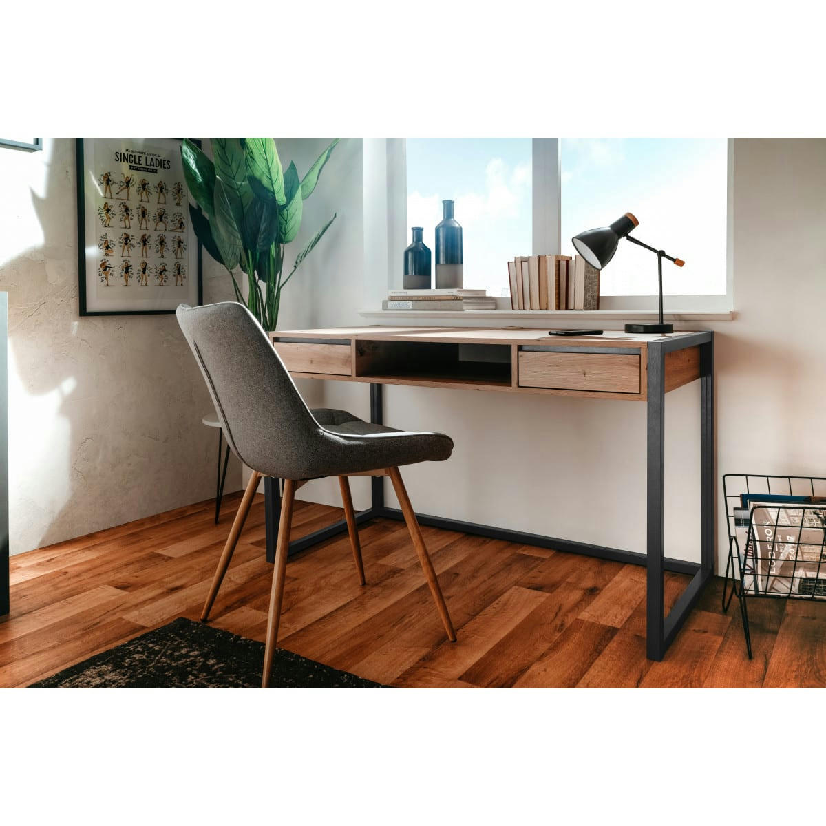 NORA - Bureau effet chêne piètement anthracite 120 cm