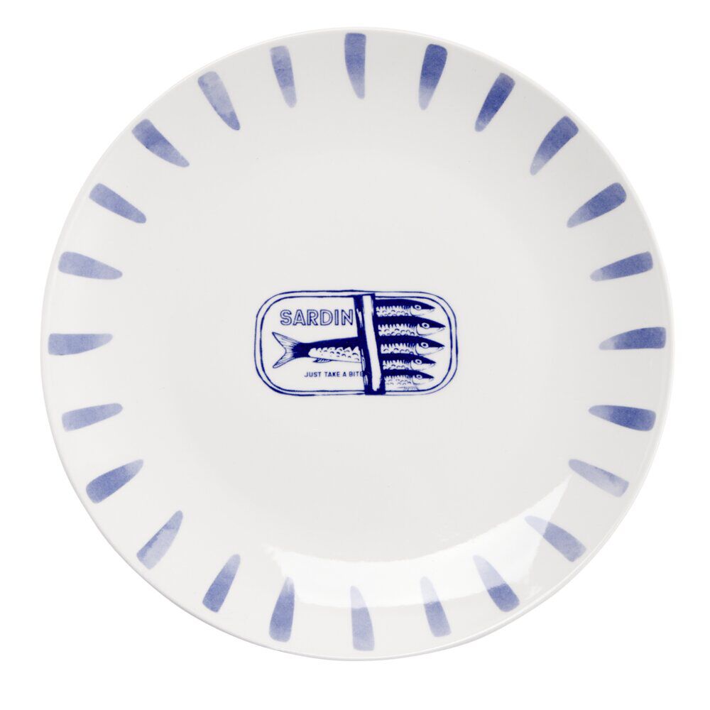 Assiette plate en porcelaine décor marin Ø26cm (2 modèles sardine ou homard)