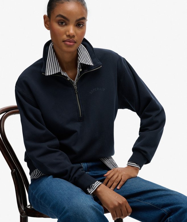 Essential Logo Garment Dye Half Zip Sweatshirt