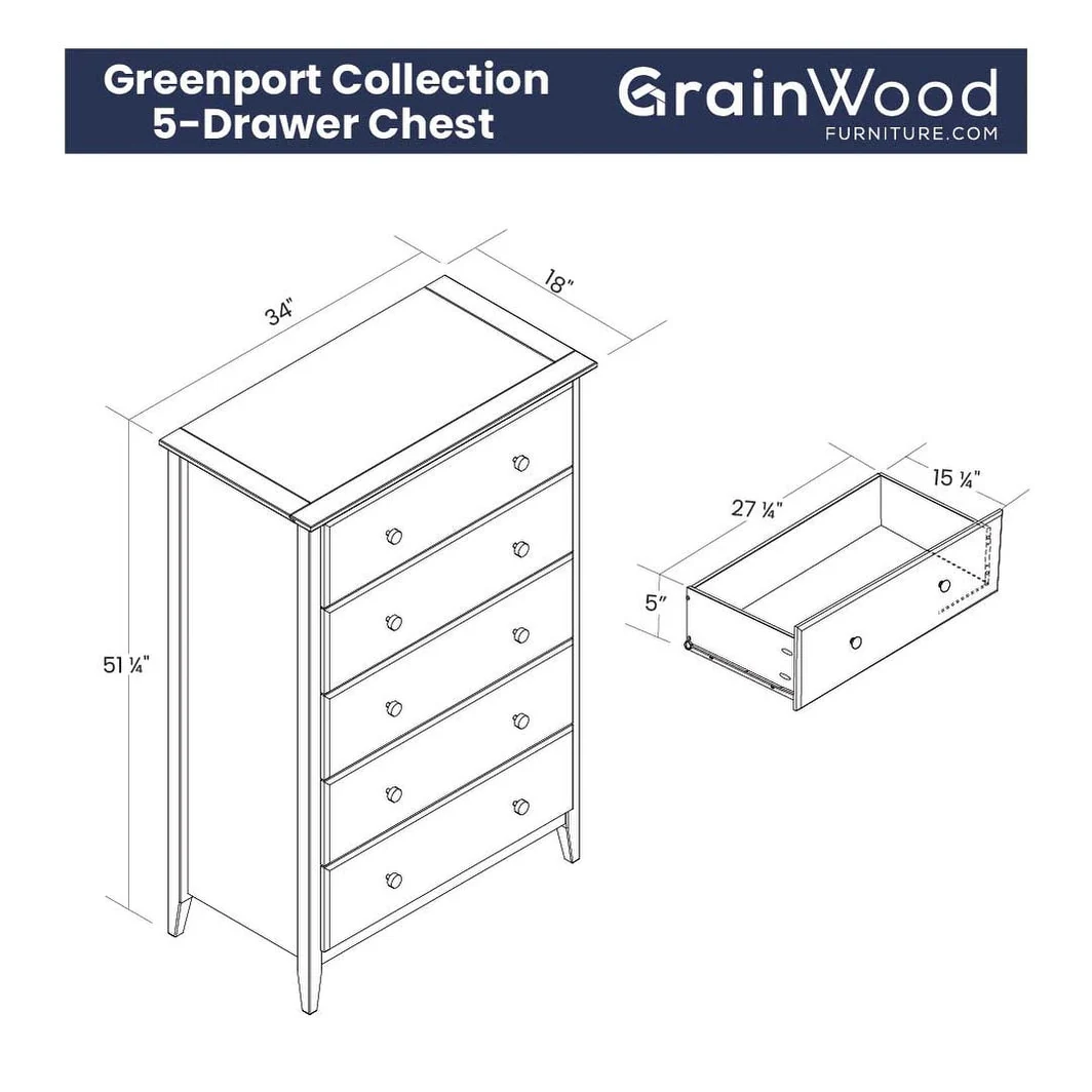 Grain Wood Furniture Greenport Coastal Solid Wood 5-drawer Chest