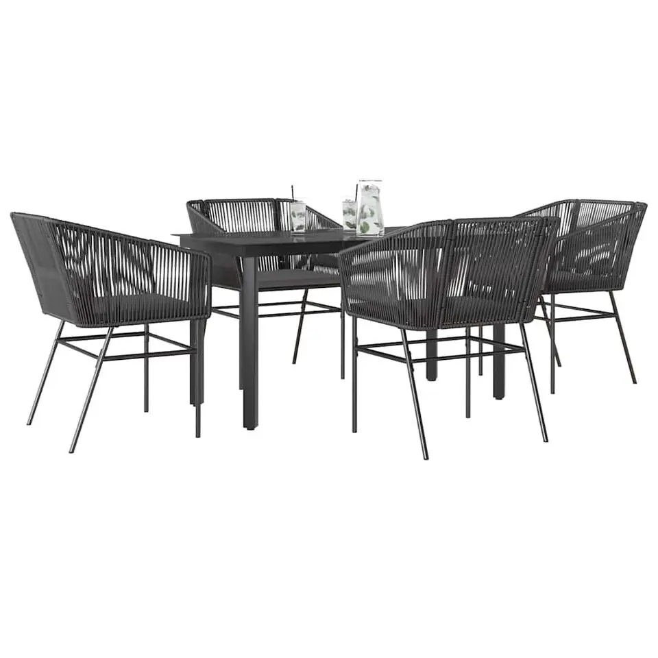 vidaXL - 5-delige Tuinset grijs kussens - Zwart PE rattan en staal - 140x70 cm