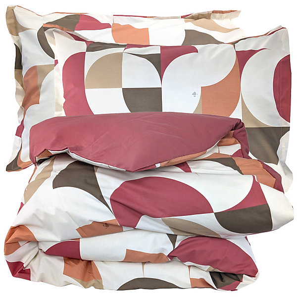 Parure de lit 140x200 cm 50x70 cm percale MODULO acajou 2 pièces