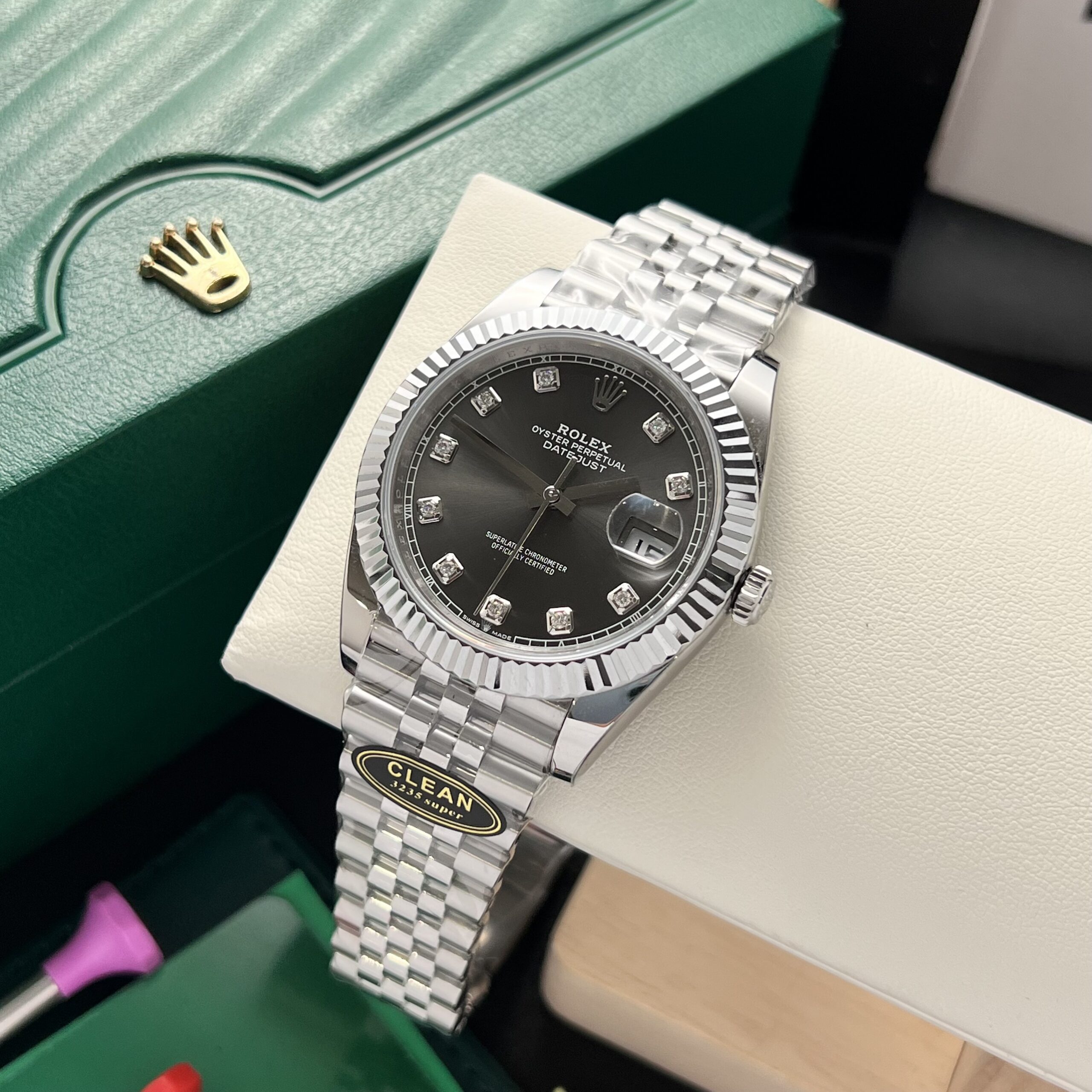 Rolex Datejust 126334 904L Steel Black Dial CZ Diamonds 41mm Jub Super Clone