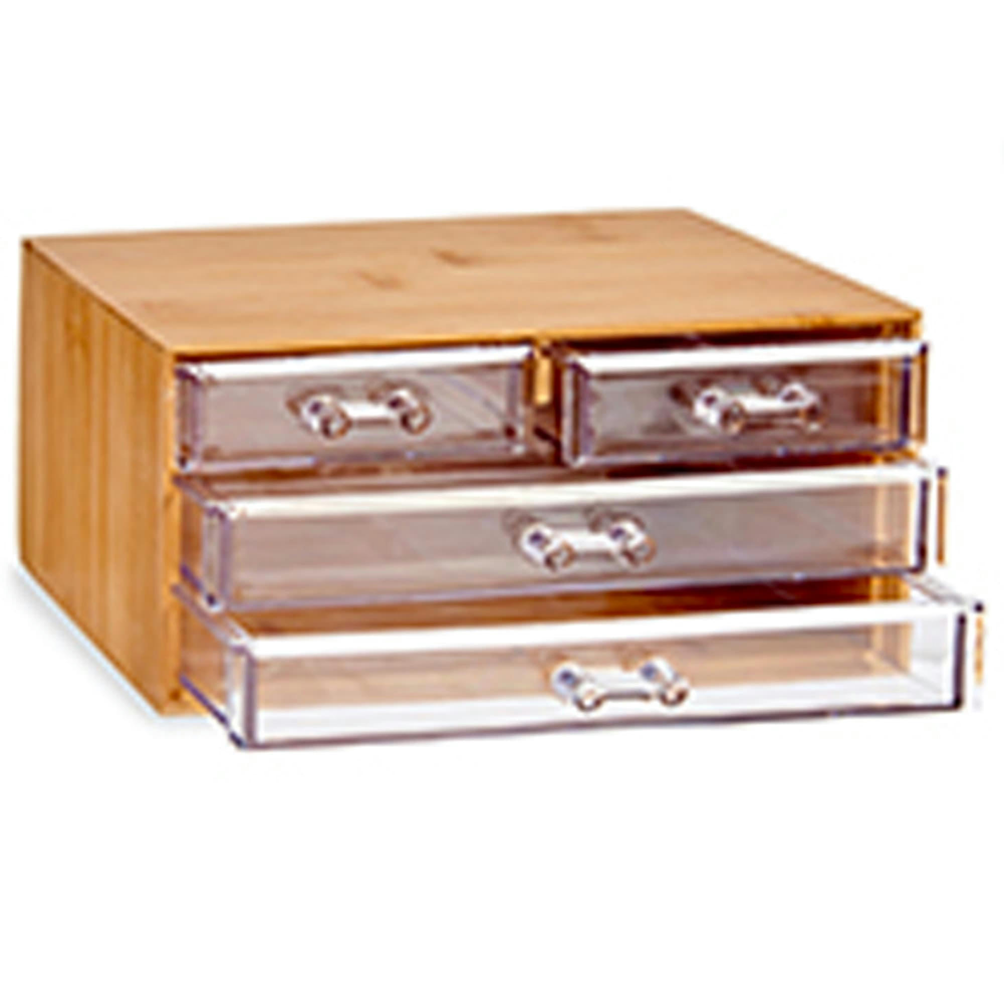 - Rangement maquillage bambou et acrylique 4 tiroirs